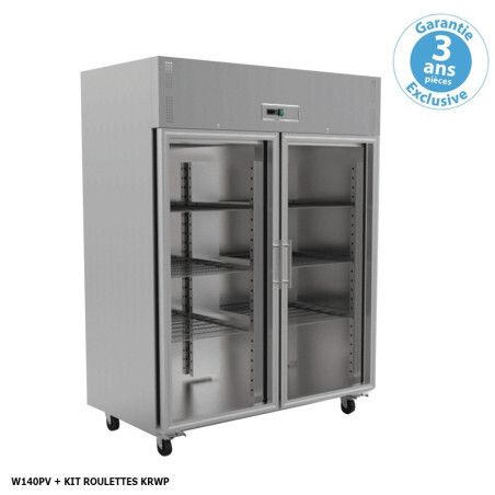 Armoire froide positive 1476L Ext Inox 2 portes vitrées Groupe Logé