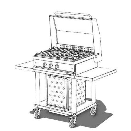 Table de cuisson gaz 3 feux mobile avec couvercle