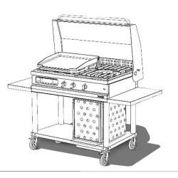 Plancha gaz et 1 feu mobile avec couvercle