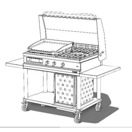 Plancha gaz et 1 feu mobile avec couvercle