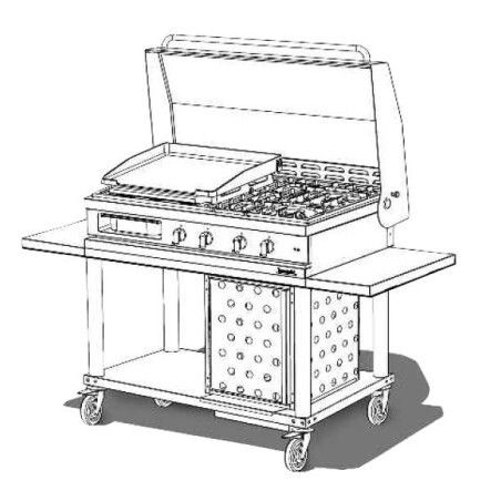 Plancha gaz et 2 feux mobile avec couvercle