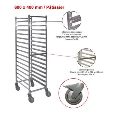 Chariot Haut à 20 glissières Euronome 600x400 livré monté