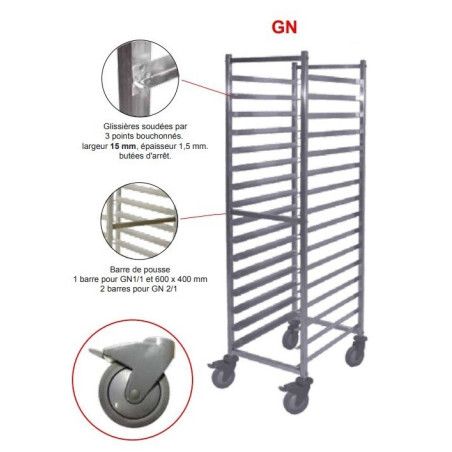 Chariot Haut à 20 glissières Gastronorme GN1/1 à monter