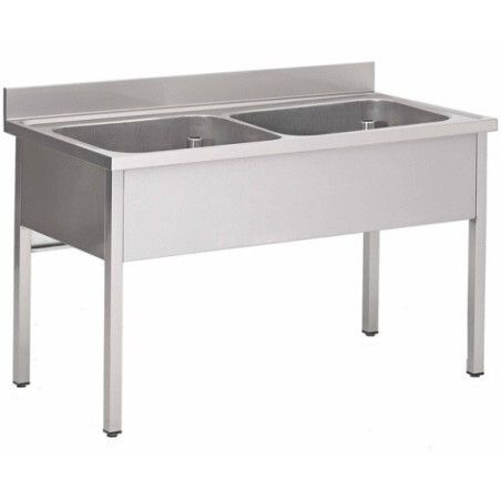 Plonge sur pieds 1200x700 Cuve 500x500x300mm 2 Bacs Sans égouttoir