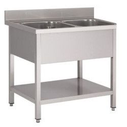 Plonge sur pieds 1200x700 Cuve 500x500x300mm 2 Bacs Sans égouttoir Etagère basse