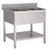 Plonge sur pieds 1200x700 Cuve 500x500x300mm 2 Bacs Sans égouttoir Etagère basse