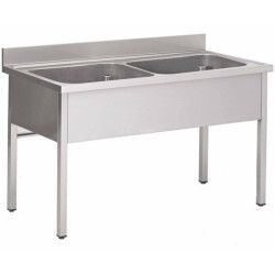Plonge sur pieds 1400x700 Cuve 600x500x300mm 2 Bacs Sans égouttoir