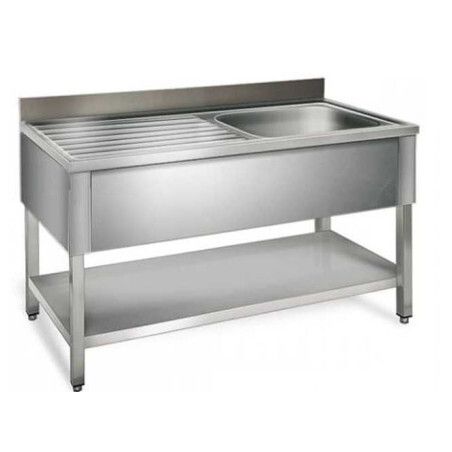 Plonge sur pieds 1200x700 Cuve 500x500x300mm 1 Bac 1 Egouttoir Gauche Etagère basse