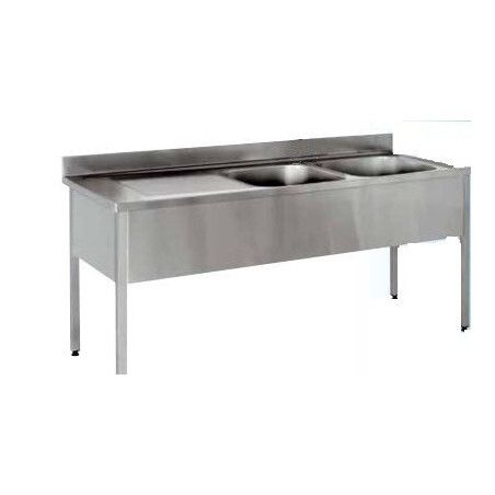 Plonge sur pieds 1600x700 Cuve 500x500x300mm 2 Bacs 1 Egouttoir Gauche