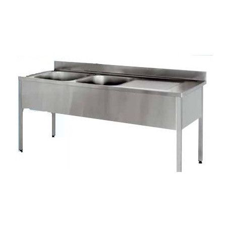 Plonge sur pieds 1800x700 Cuve 500x500x300mm 2 Bacs 1 Egouttoir Droit