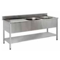 Plonge sur pieds 1600x700 Cuve 500x500x300mm 2 Bacs 1 Egouttoir Gauche Etagère basse