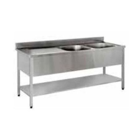 Plonge sur pieds 1600x700 Cuve 500x500x300mm 2 Bacs 1 Egouttoir Gauche Etagère basse