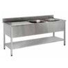 Plonge sur pieds 1600x700 Cuve 500x500x300mm 2 Bacs 1 Egouttoir Gauche Etagère basse