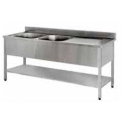 Plonge sur pieds 1800x700 Cuve 500x500x300mm 2 Bacs 1 Egouttoir Droit Etagère basse