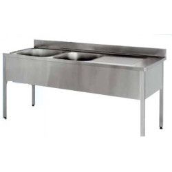 Plonge sur pieds 2000x700 Cuve 600x500x300mm 2 Bacs 1 Egouttoir Droit