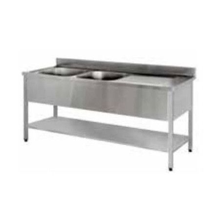 Plonge sur pieds 2000x700 Cuve 600x500x300mm 2 Bacs 1 Egouttoir Droit Etagère