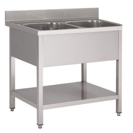 Plonge sur pieds 1200x600 Cuve 400x500x300mm 2 Bacs Sans égouttoir Etagère