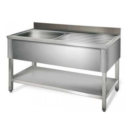 Plonge sur pieds 1400x700 Cuve 600x500x300mm 1 Bac 1 Egouttoir Droit Etagère