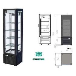 Vitrine réfrigérée Positive Noire 4 faces Vitrées 600L sur roulettes