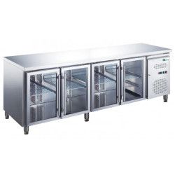 Table réfrigérée Positive GN1/1 Sans dosseret 465L 4 portes vitrées Dessus inox