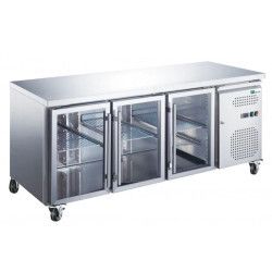 Table réfrigérée Positive GN1/1 Sans dosseret 616L 3 Portes vitrée Dessus inox