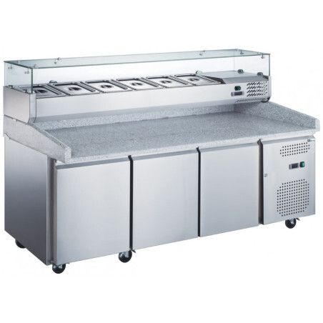 Meuble Pizza 3 portes Plan granit Rebord H150mm Volume 585L R290
