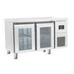 Table réfrigérée Positive Sans dosseret 301L 2 portes vitrées Dessus inox
