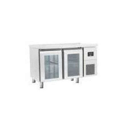 Table réfrigérée Positive Sans dosseret 301L 2 portes vitrées Dessus inox