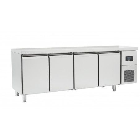 Table réfrigérée Négative Avec dosseret 625L 4 portes pleines Dessus inox