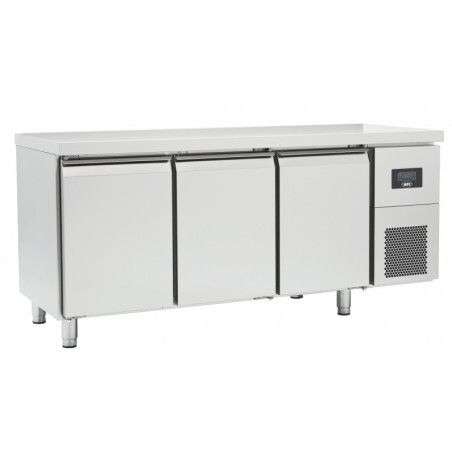 Table réfrigérée Négative Avec dosseret 457L 3 portes pleines Dessus inox
