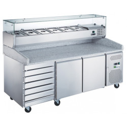 Meuble Pizza 2 Portes 7 tiroirs Rebord H150mm Plan granit Vol 580L R290