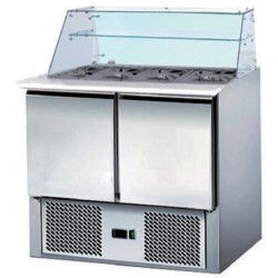 Saladette 2 Portes Profondeur 700mm Dessus Bacs GN1/1 vitré 240 litres