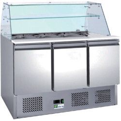 Saladette 3 Portes Profondeur 700mm Dessus Bacs GN1/1 vitré Volume 368 litres