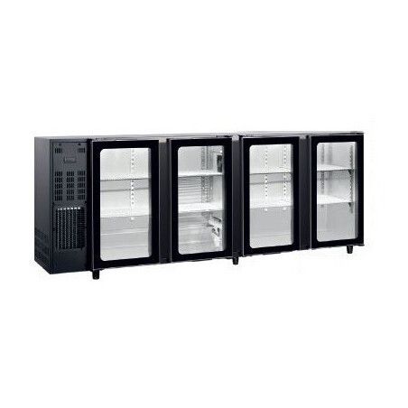 Arrière-bar Ext Noir Froid Ventilé Groupe Logé 4 portes vitrées 521L