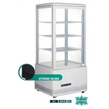 Vitrine réfrigérée Positive Noire 4 faces Vitrées 78L à poser