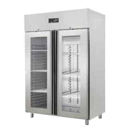 Armoire froide positive 1410L Ext Inox 2 portes vitrées Groupe Logé