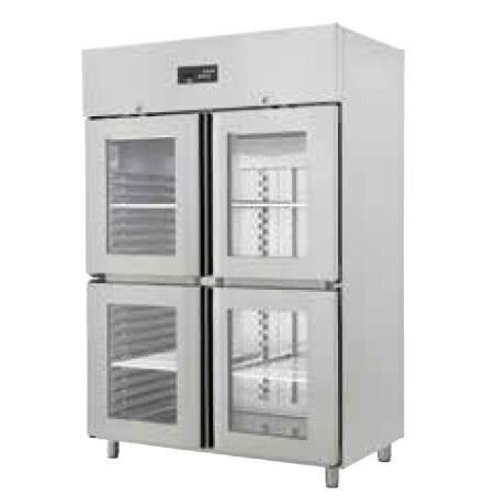 Armoire froide positive 1410L Ext Inox 4 portillons vitrés Groupe Logé
