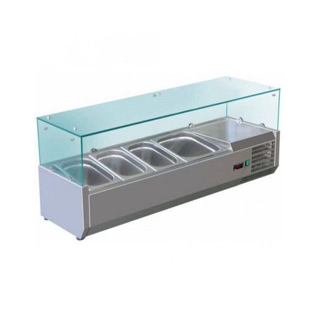 Présentoir réfrigéré pour 4 Bacs GN 1/4 Vitrage droit L1200mm Profondeur 395mm