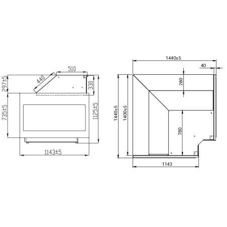 Meuble angle réfrigéré 90°I sans réserve vitrage bas M1000 Groupe logé