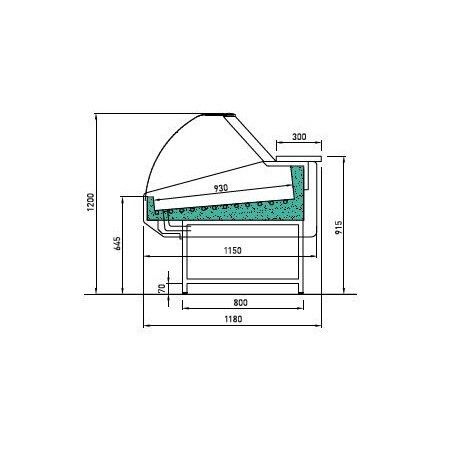 Vitrine 2994mm Exposition bombée poisson Groupe Logé Froid statique