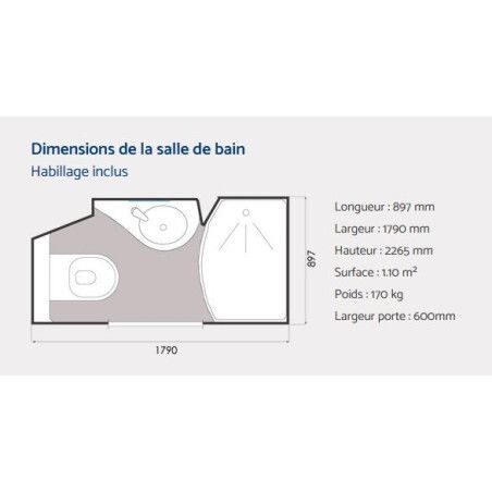 Salle de bain préfabriquée JADE 1,1m²