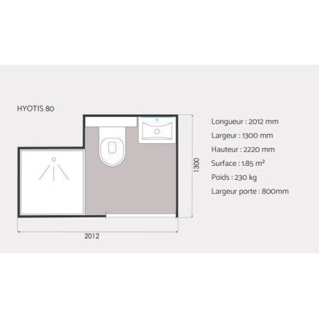 Salle de bain préfabriquée HYOTIS80 1,85m²