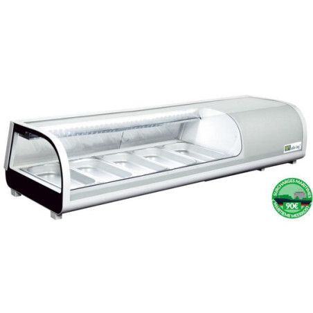 Vitrine réfrigérée Positive pour Bacs 5xGN 1/3 Vitrage incurvé Hauteur 265mm