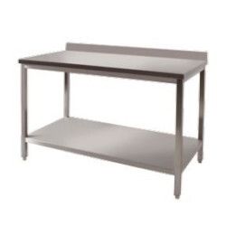 Table inox Eco Adossée Dosseret Etagère 4 pieds 1400x700mm