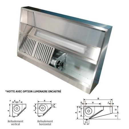 Hotte dynamique H400mm Refoulement Vertical L 2500 , Avancée 1188