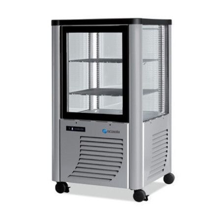 Vitrine réfrigérée Positive 4 faces Vitrées 230L Tournante Plateaux verres 1 Porte