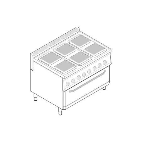 Fourneau dessus électrique sur four électrique ExtraLarge 6 plaques carrées Gamme 700 Diffusion ventilée Largeur 1050