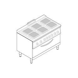 Fourneau dessus électrique sur four électrique ExtraLarge 6 plaques carrées Gamme 700 Diffusion statique Largeur 1200