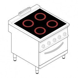 Fourneau dessus électrique sur four électrique Ventilé GN1/1 4 plaques vitrocéramiques Gamme 900