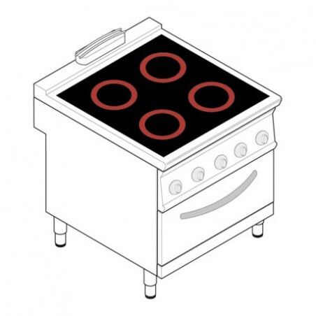 Fourneau dessus électrique sur four électrique Ventilé GN1/1 4 plaques vitrocéramiques Gamme 900